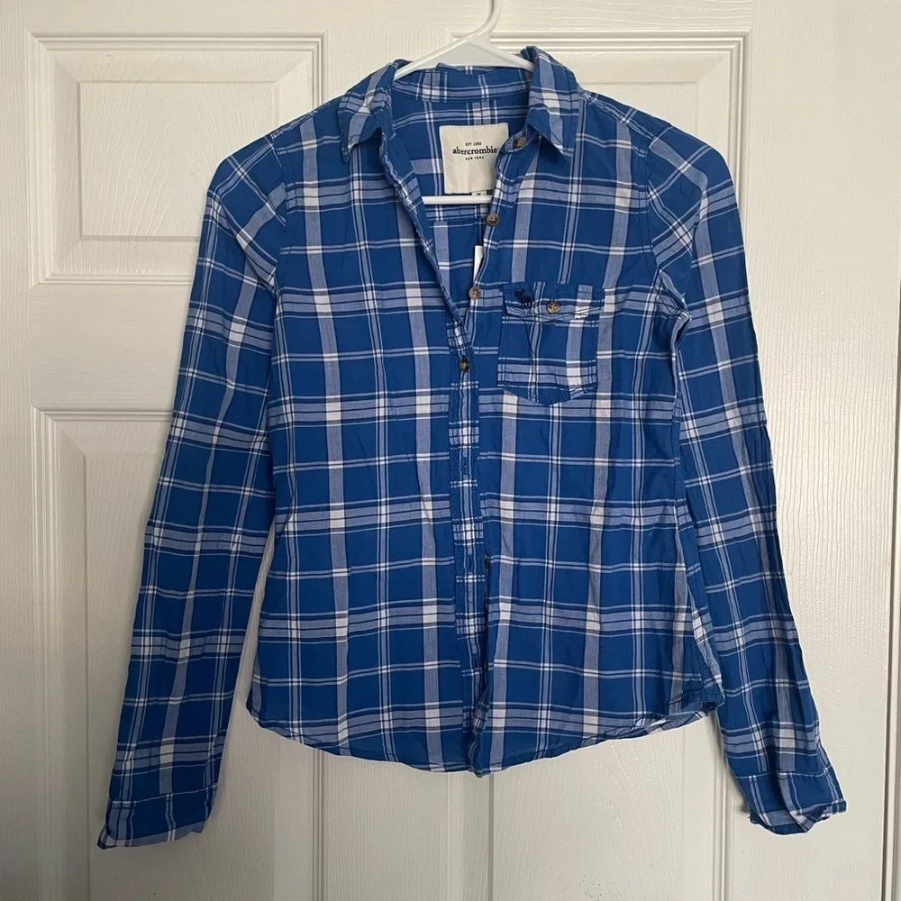 NWT Abercrombie Kids Blue Lightweight Checkered Flannel Shirt 100% Cotton